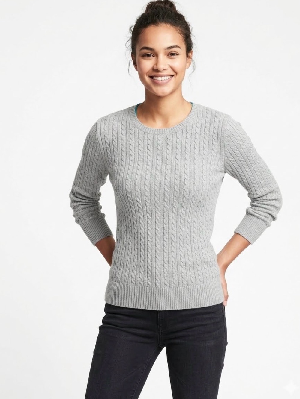 GAP Cable Knit Crewneck Grey Sweater Sz S EUC